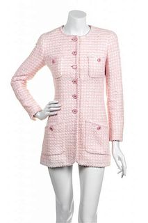 A Chanel Pink and White Tweed Jacket, Size 34.