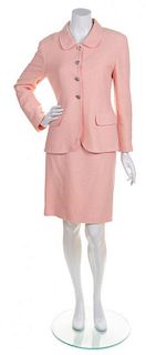 * A Chanel Pink and Yellow Tweed Skirt Suit, Size 40.