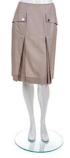 * A Chanel Khaki Pleated Skirt, Size 40.
