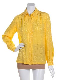 An Hermes Yellow Silk Blouse, Size 38.