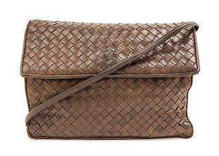 A Pair of Bottega Veneta Intrecciato Leather Flap Handbags, 10" x 6.5" x 3.5", 10" x 8" x 4".