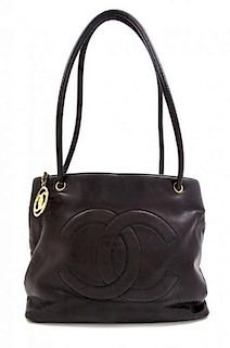 A Chanel Black Leather Tote Bag, 14" x 11" x 4.5".