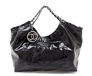 A Chanel Black Vinyl Coco Cabas Tote Handbag, 24" x 14" x 7".
