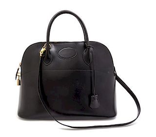 * An Hermes Black Leather 37cm Bolide Handbag, 15" x 11" x 5".