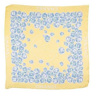 * A Chanel Yellow and Blue Floral Silk Scarf, 38" x 38".
