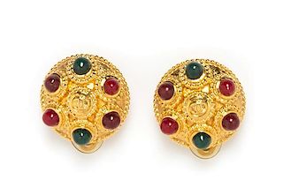 A Pair of Chanel Goldtone Earclips, 1" x 1".
