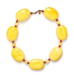 A Miriam Haskell Yellow Ceramic Bead Necklace, 17".