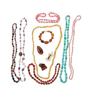 COLLECTION OF UNMOUNTED GEMSTONES, BEAD NECKLACES