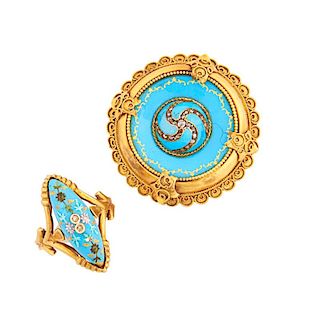 VICTORIAN & REVIVAL ENAMELED GOLD JEWELRY