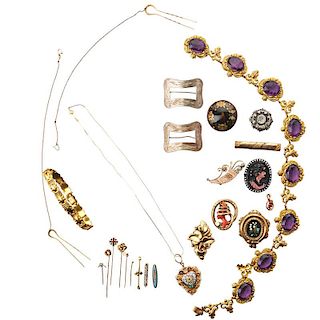 COLLECTION OF ASSORTED ANTIQUE JEWELRY, ACCESSORIES