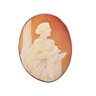 VICTORIAN CARVED SHELL & YELLOW GOLD CAMEO