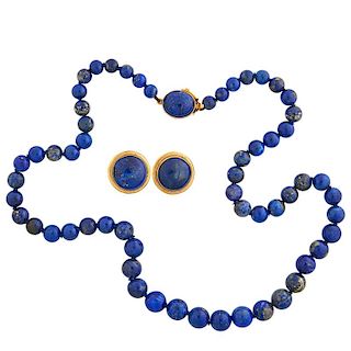 LAPIS & YELLOW GOLD NECKLACE & EARRING SUITE