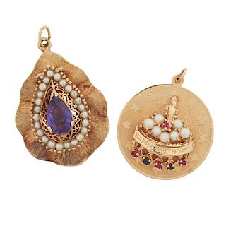 TWO YELLOW GOLD GEM-SET CHARMS