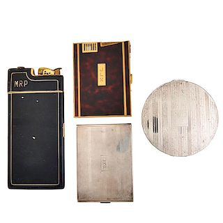 THREE CIGARETTE CASES & STERLING COMPACT