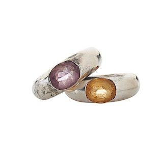 TWO FRENCH STERLING SILVER GEM-SET RINGS