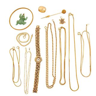 COLLECTION OF YELLOW GOLD JEWELRY & ACCESSORIES