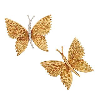 TWO YELLOW GOLD BUTTERFLY BROOCHES, TIFFANY & CO.