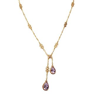 EDWARDIAN AMETHYST YELLOW GOLD NEGLIGEE NECKLACE