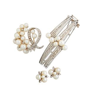 COLLECTION OF PEARL, DIAMOND & WHITE GOLD JEWELRY