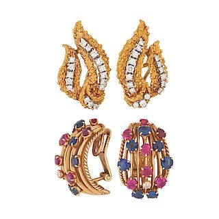 TWO PAIRS GOLD EARRINGS, INCL. MARIANNE OSTIER