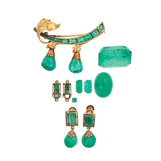EMERALD & GOLD JEWELRY, FRAGMENTS & UNMOUNTED EMERALDS