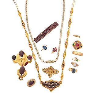 COLLECTION OF ANTIQUE GEM-SET GOLD JEWELRY