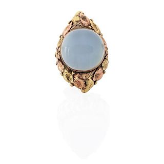 ARTS & CRAFTS MOONSTONE & TWO TONE GOLD RING