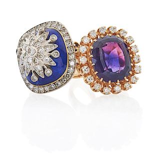 TWO GOLD COCKTAIL RINGS WITH DIAMONDS