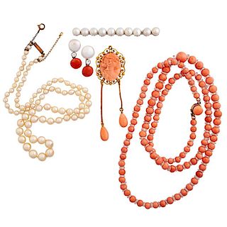 COLLECTION OF PEARL & CORAL JEWELRY