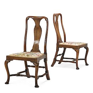 PAIR OF GEORGE I WALNUT SIDE CHAIRS