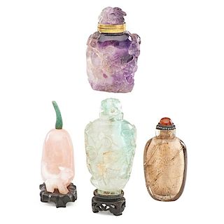 CHINESE HARDSTONE AND GLASS SNUFF BOTTLES