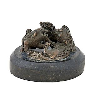 CHINESE FOO DOGS BRONZE MOUNTED PAPERWEIGHT