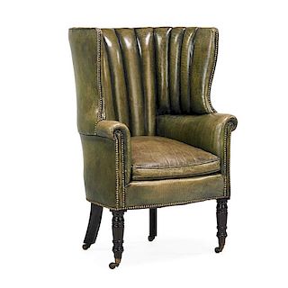 ENGLISH LEATHER UPHOLSTERED PORTER'S CHAIR