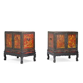 PAIR OF JAPANESE LACQUER CABINETS ON STANDS