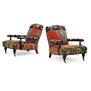 PAIR OF GEORGE SMITH UPHOLSTERED EASY CHAIRS