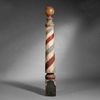 Gilt and Polychrome Turned Wood Barber Pole