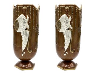 Pair of Erte "Style" Bronze Vases