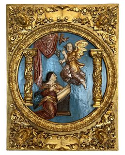 18th C Italian Annunciation Religious Wood Carving