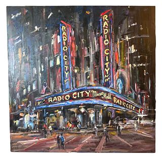 Igor Korotash "Radio City" Oil Painting on Board