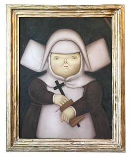 After Fernando Botero Nun Oil Painting on Canvas