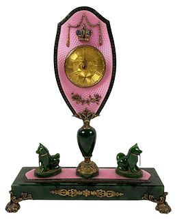 Antique European Jeweled Jade & Enamel Desk Clock