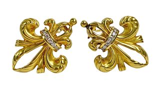 Lagos 18K Gold & Diamond "Fleur-de-lis" Earrings