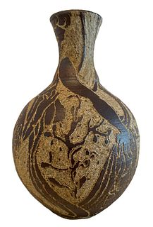 Ellen Darrow Glazed Pottery Raku Vase