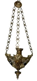 Antique 19th C Russian Brass Religious Oil Lamp