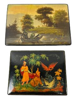 Two (2) Russian Hand Painted Lacquer Boxes