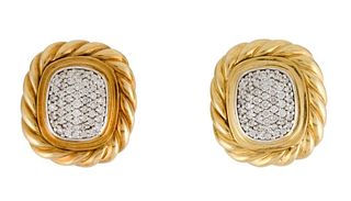 David Yurman 18K Diamond Pave Two-Tone Earrings