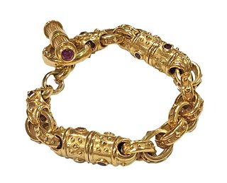 18K Yellow Gold Etruscan Ruby Bracelet