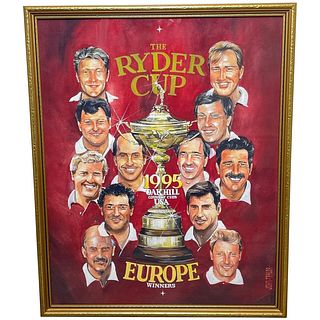 1995 RYDER CUP VICTORIOUS EUROPEAN TEAM WATERCOLOUR PAINTING