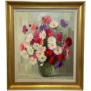 STILL LIFE BOUQUET FLOWERS OIL PAINTING