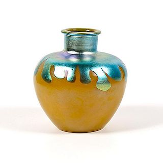Steuben Blue Aurene over Yellow Jade Vase 